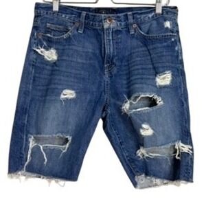 Lucky Brand Mens Distressed Denim Shorts Medium Wash Cutoff Raw Hem Size 32